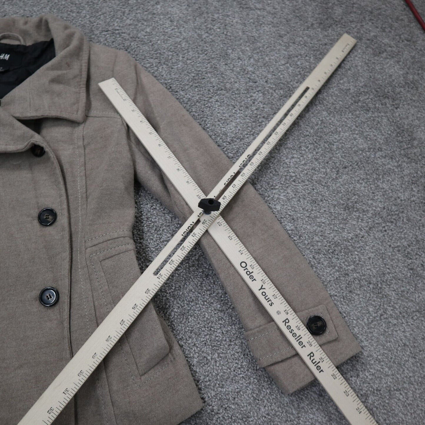 H&M Womens Double Breasted Pea Coat Long Sleeves Pockets Button Ivory Size 4