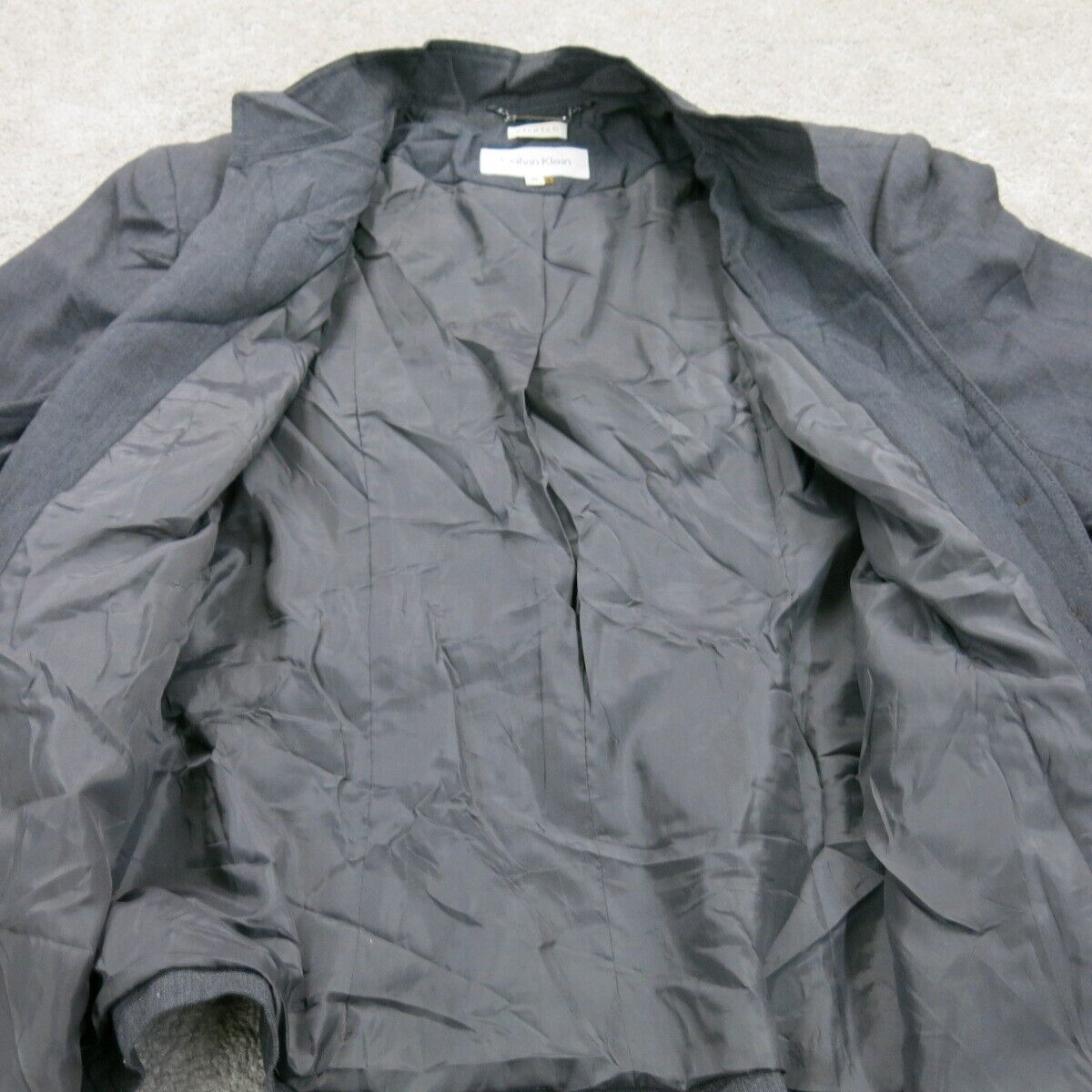 Calvin Klein Womens Single Breasted Coat Stretch Long Sleeves Black Size 16