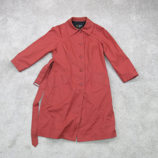 London Fog Womens Long Trench Coat Tie Waist Long Sleeve Collared Orange Size 12
