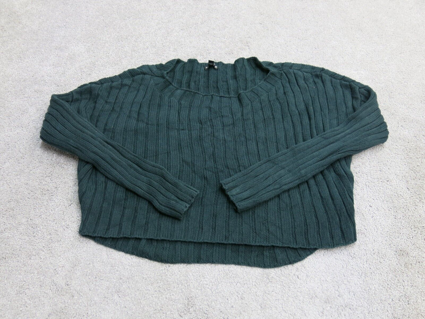 Express Womens Pullover Cropped Sweater 3/4 Sleeves Round Neck Teal Green Size S