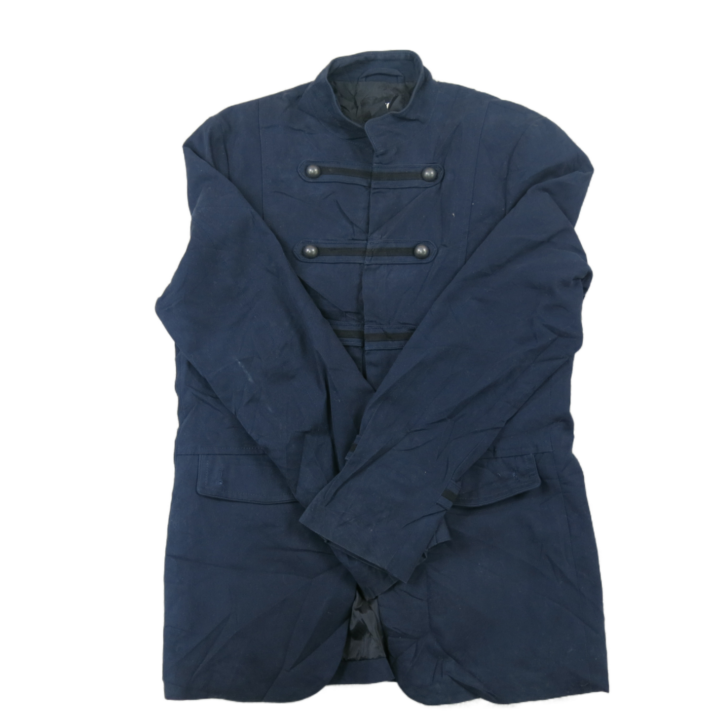 H&M Womens Over Coat Long Sleeves Front Pockets Mock Neck Blue Size 40 Regular