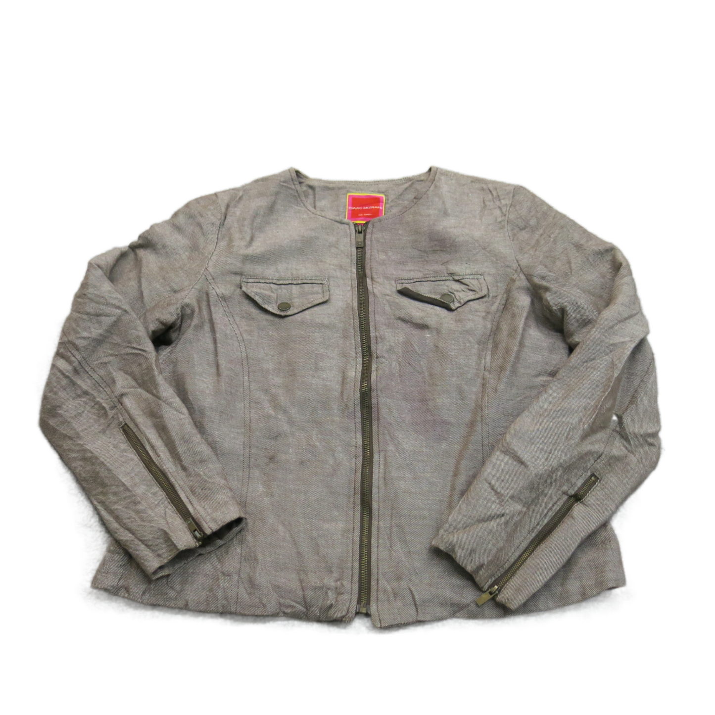 Isaac Mizrahi Women Scrub Jacket Full Zip Up Long Sleeve Pockets Gray Size Large