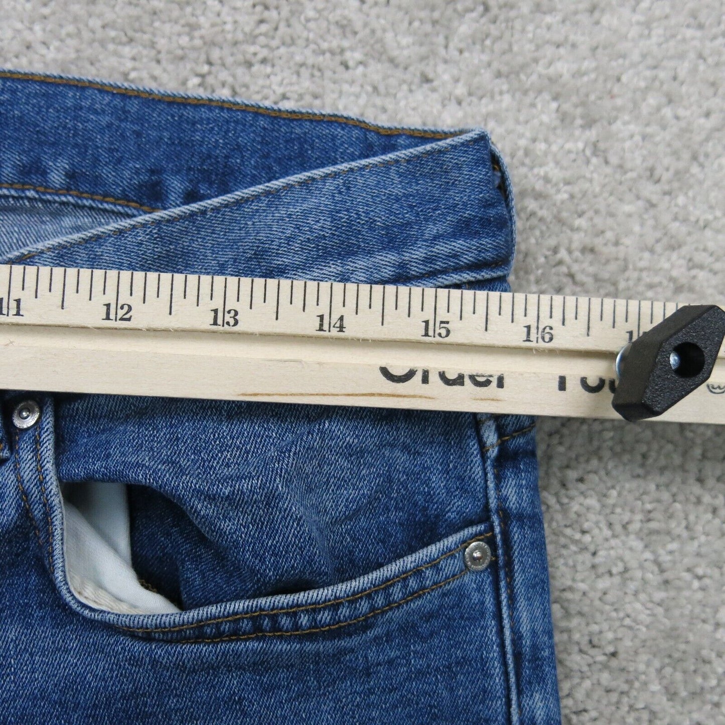 H&M Mens Jeans Skinny Fit Denim Stretch Raw Hem Mid Rise Pockets Blue Size US 32