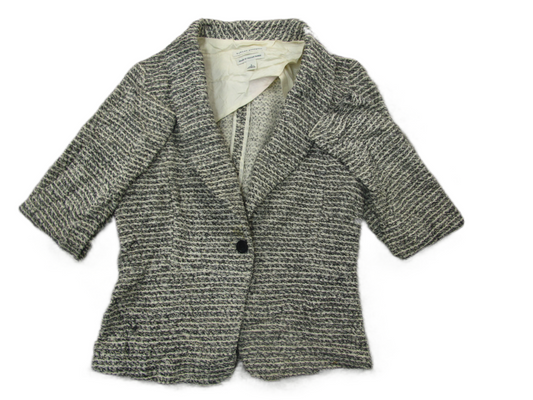 Banana Republic Womens Blazer Coat Single Breasted Long Sleeves Ivory Black SZ 2