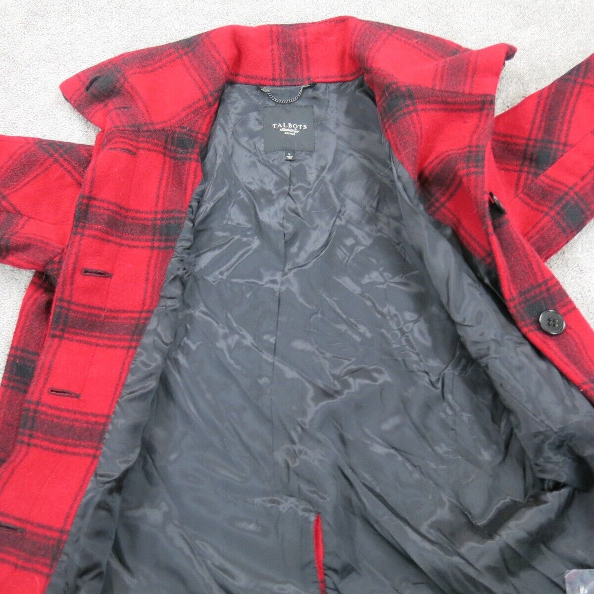 Talbots Women Trench Coat Long Sleeves Collared Neck 2 Pockets Plaid Red Size L