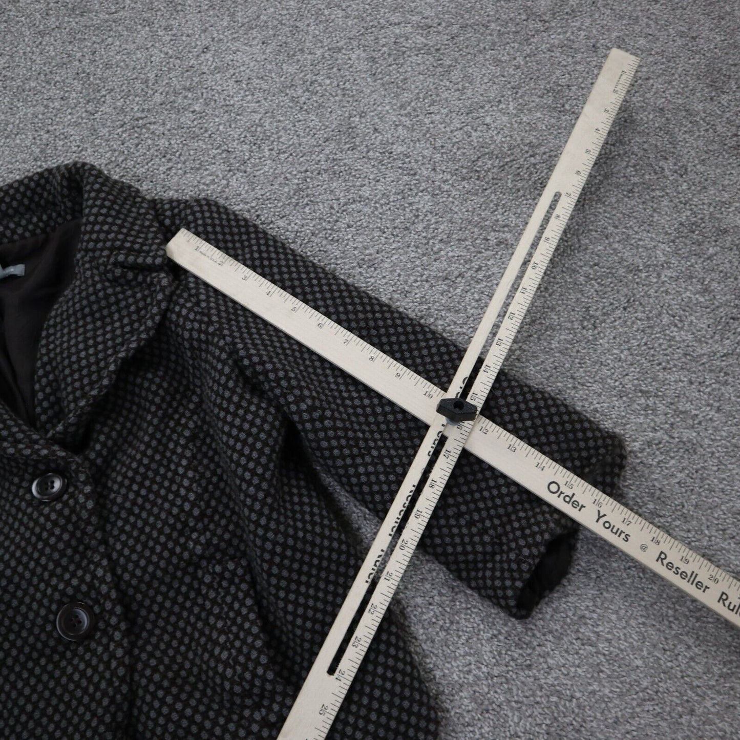 Ann Taylor Womens Tweed Coat Long Sleeves Front Button Pocket Black Gray Size 12