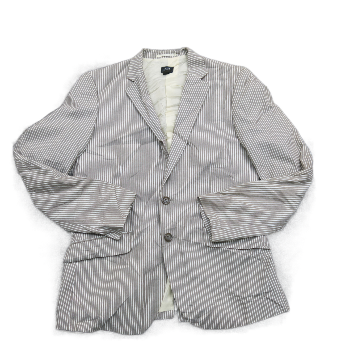 H&M Mens Striped Blazer Coat Single Breasted Long Sleeves White Gray Size 40 Reg