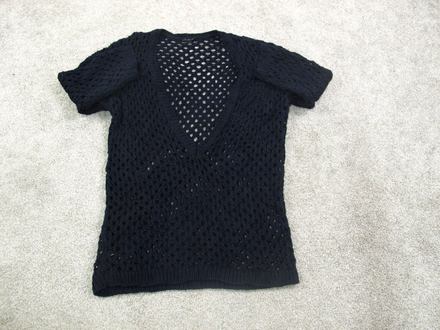 Ann Taylor Womens Pullover Knitted Sweater Eyelet Long Sleeves Blue Size Small