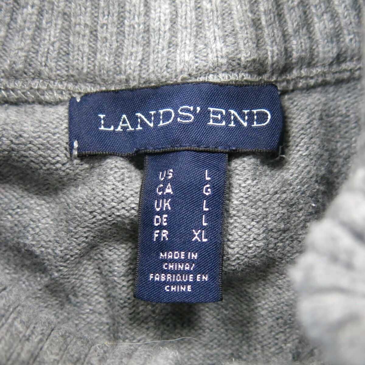 Lands End Mens Pullover Sweater Knitted Long Sleeve Mock Neck Gray Size Large