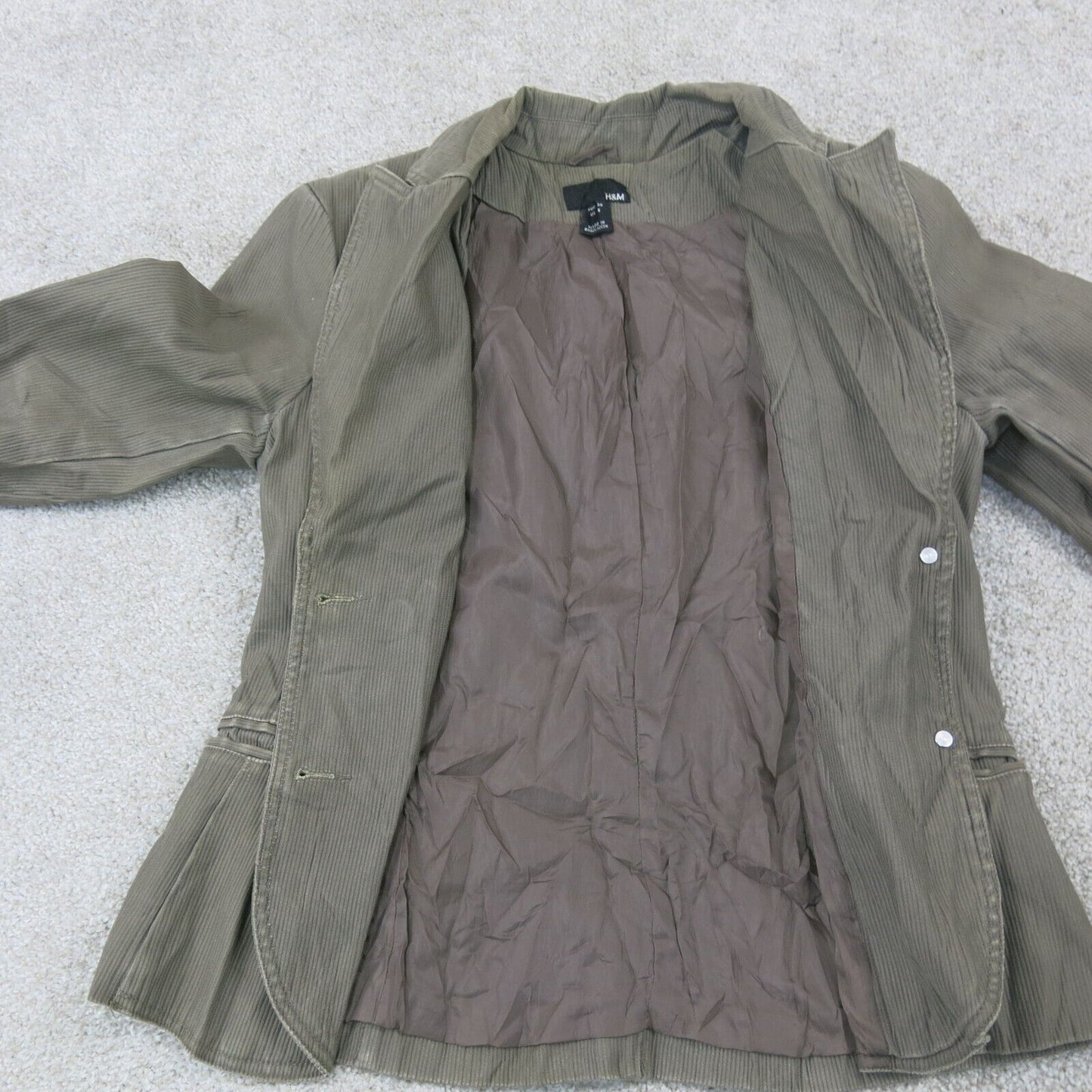 H&M Womens Blazer Coat Single Breasted Long Sleeves Pockets Dark Gray Size 8