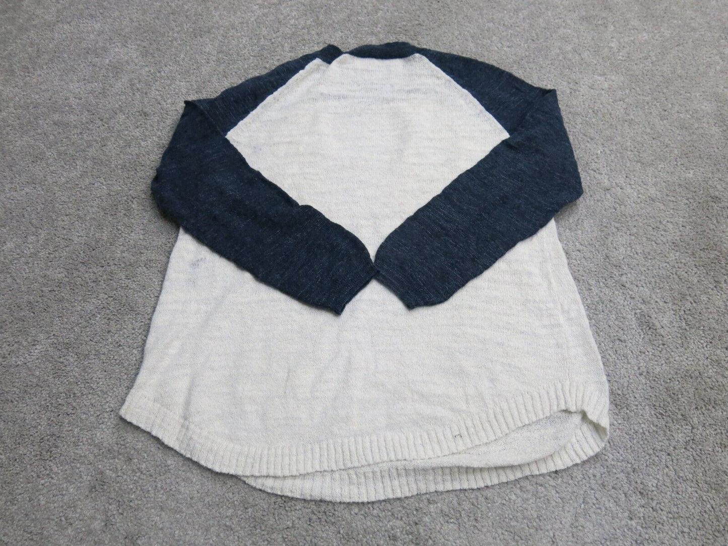 J. Crew Womens Pullover Knitted Sweater 3/4 Sleeves White Blue Size X Small