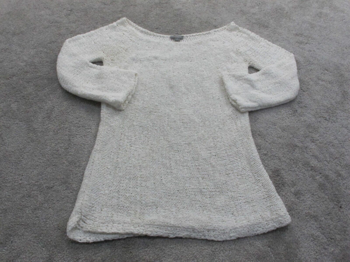 Ann Taylor Women Pullover Sweater Knitted 3/4 Sleeve White Size Petite Medium
