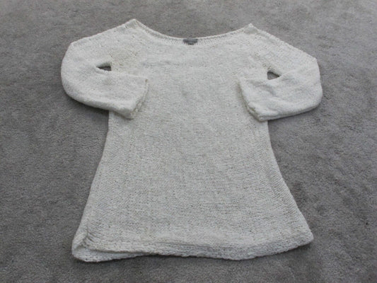 Ann Taylor Women Pullover Sweater Knitted 3/4 Sleeve White Size Petite Medium