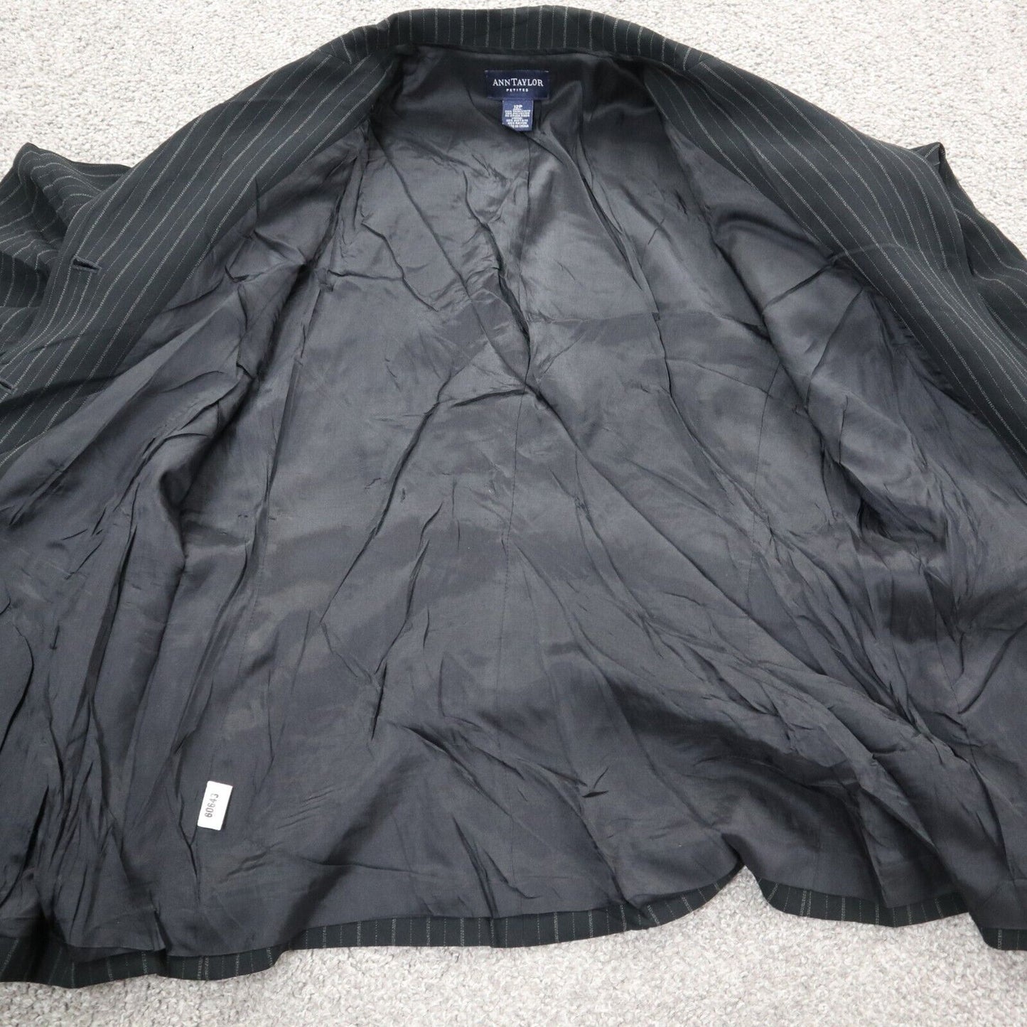Ann Taylor Womens Striped Blazer Coat Long Sleeve Single Breasted Black Size 12P