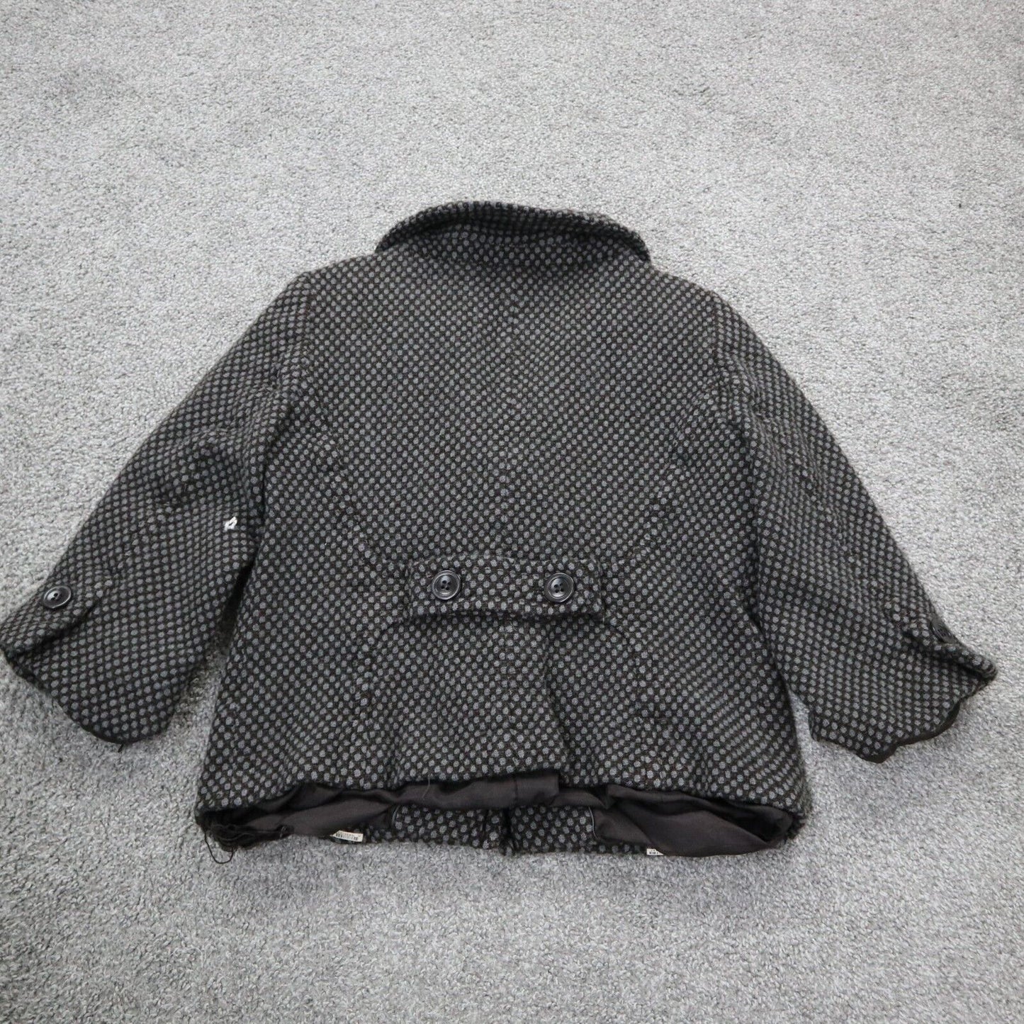 Ann Taylor Womens Tweed Coat Long Sleeves Front Button Pocket Black Gray Size 12