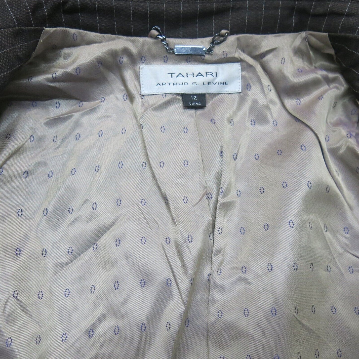 Tahari Women Blazer Coat Striped Single Breasted Long Sleeve Pocket Brown SZ 12