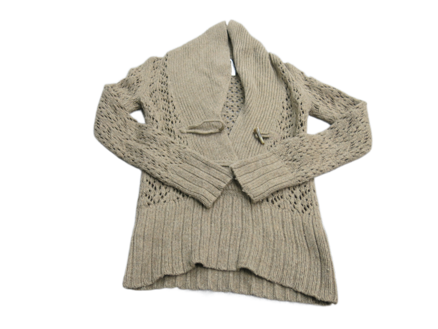 Old Navy Womens Pullover Shawl Sweater Eyelet Knitted Long Sleeves Beige Size S