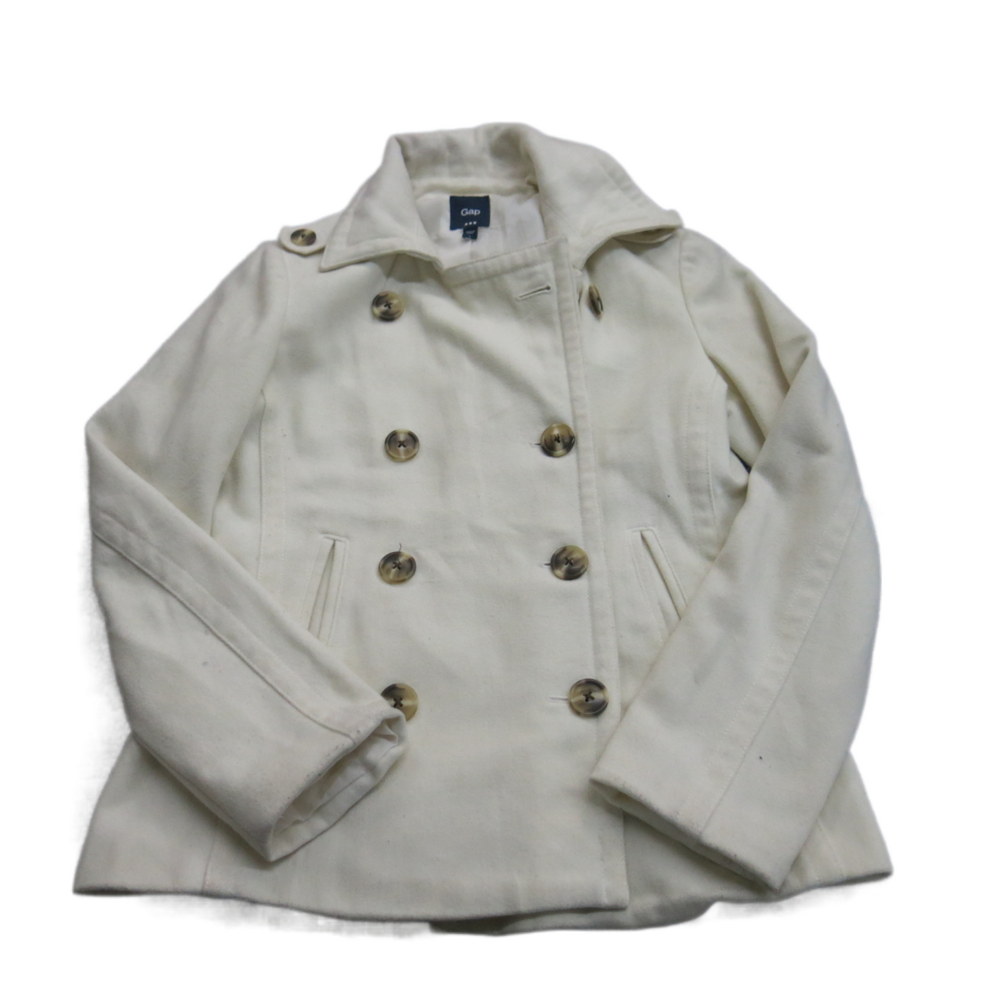 Gap Womens Pea Coat Long Sleeves Double Breasted Pockets Ivory Size Small