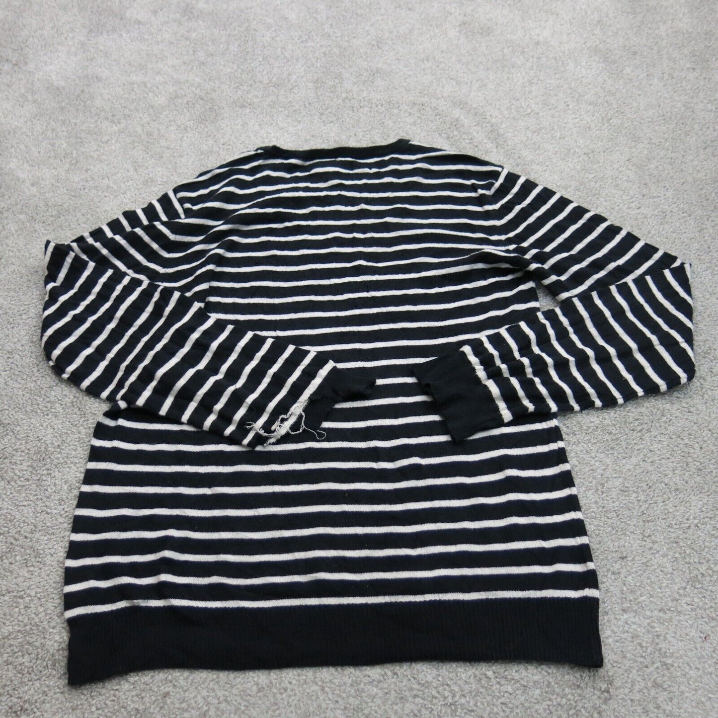 Aeropostale Womens Knitted Striped Sweater Long Sleeve Crew Neck Black White M