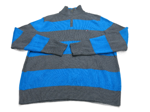 Tommy Hilfiger Mens Striped Sweater High Neck Long Sleeves Size Blue Black Large