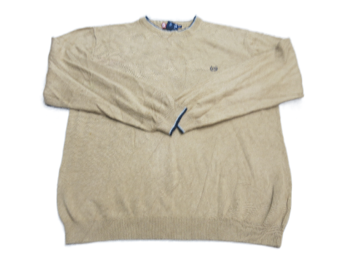 Chaps Mens Sweater Long Sleeve Pullover Crew Neck 100% Cotton Beige Size Large