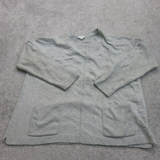J.Jill Womens Pullover Sweater Crew Neck Pockets Long Sleeves Gray Size Medium