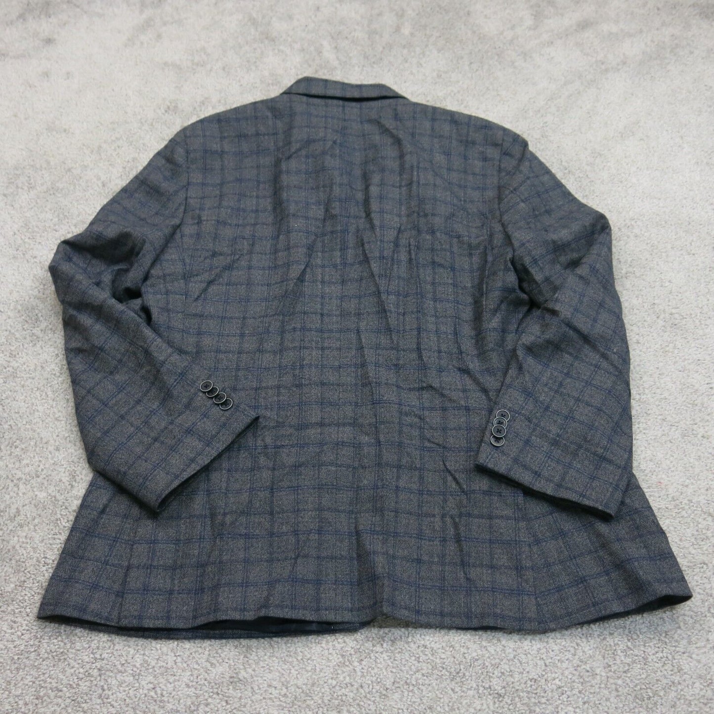 Vintage Mens Check Blazer Jacket Long Sleeve Front Button Dark Gray Size 44L