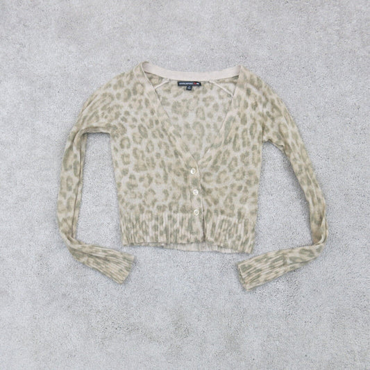 Banana Republic Womens Sweater Cardigan Front Button Leopard Print Beige Size M