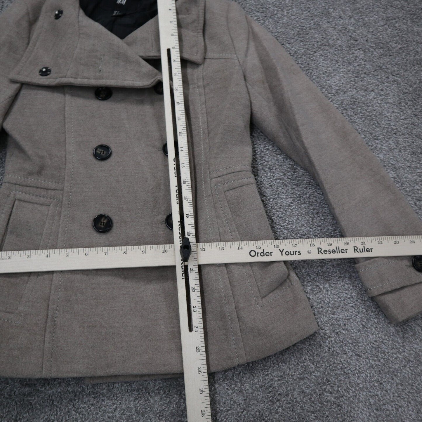 H&M Womens Double Breasted Pea Coat Long Sleeves Pockets Button Ivory Size 4
