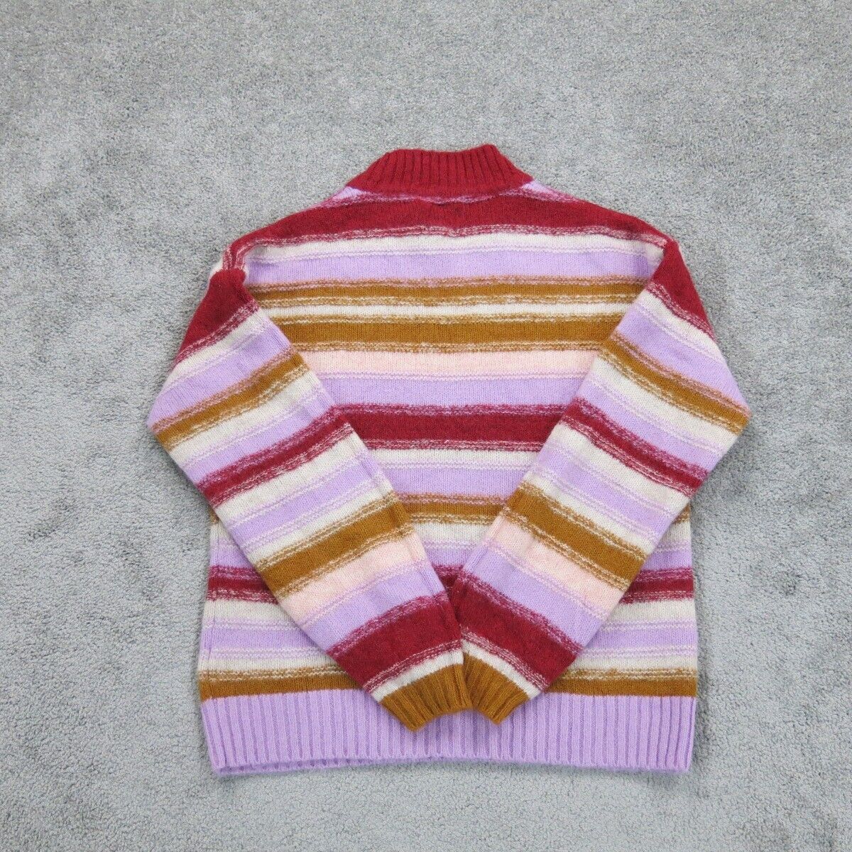 Gap Womens Pullover Knitted Sweater Mock Neck Striped Red Pink Yellow Size Small