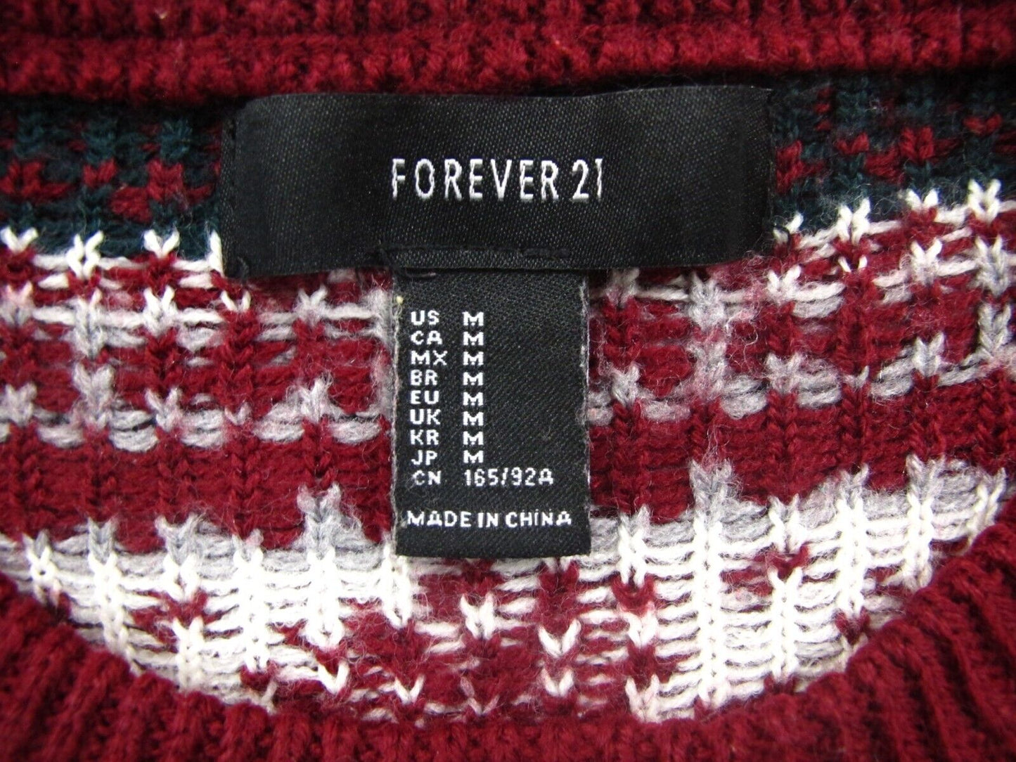 Forever 21 Womens Christmas Sweater Long Sleeves Pullover Red White Size Medium