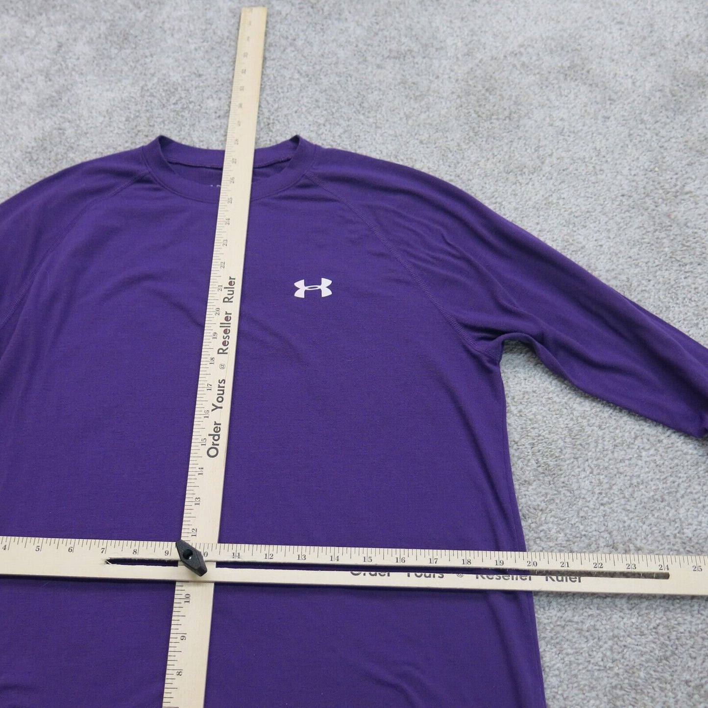 Under Armour Mens T Shirt Crew Neck Long Sleeve Logo Purple Size Small
