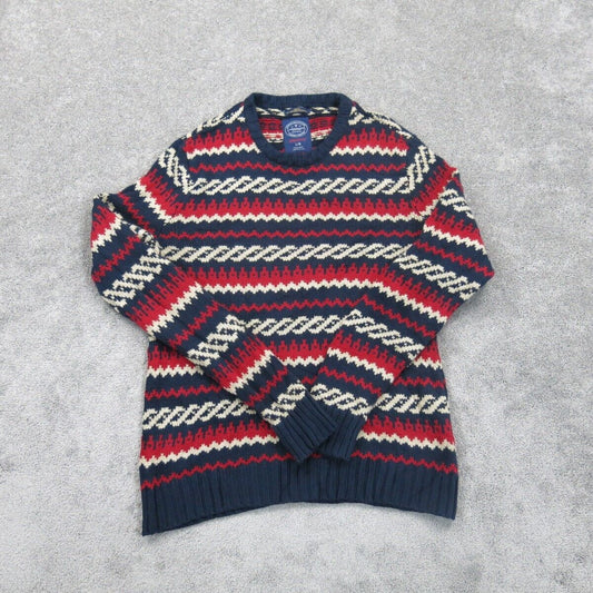 American Eagle Womens Pullover Sweater Athletic Fit Crew Neck Striped Blue SZ L