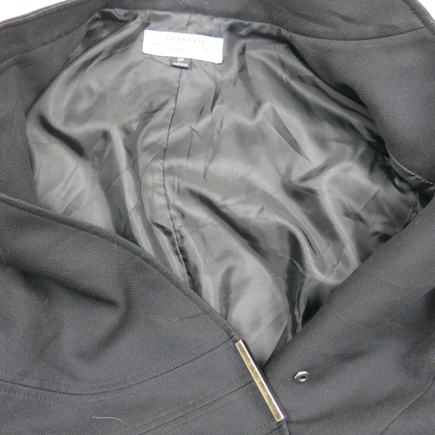 Tahari Womens Single Breasted Blazer Coat Long Sleeve Pocket Black Size 8P