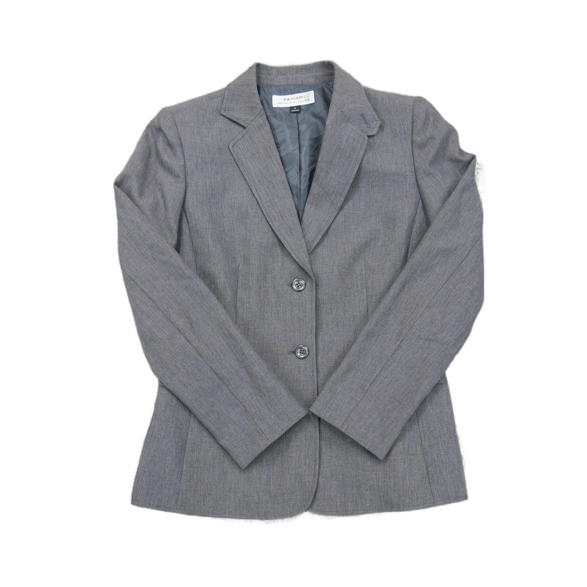 Tahari Womens Blazer Coat Long Sleeves Single Breasted Pockets Gray Size 6