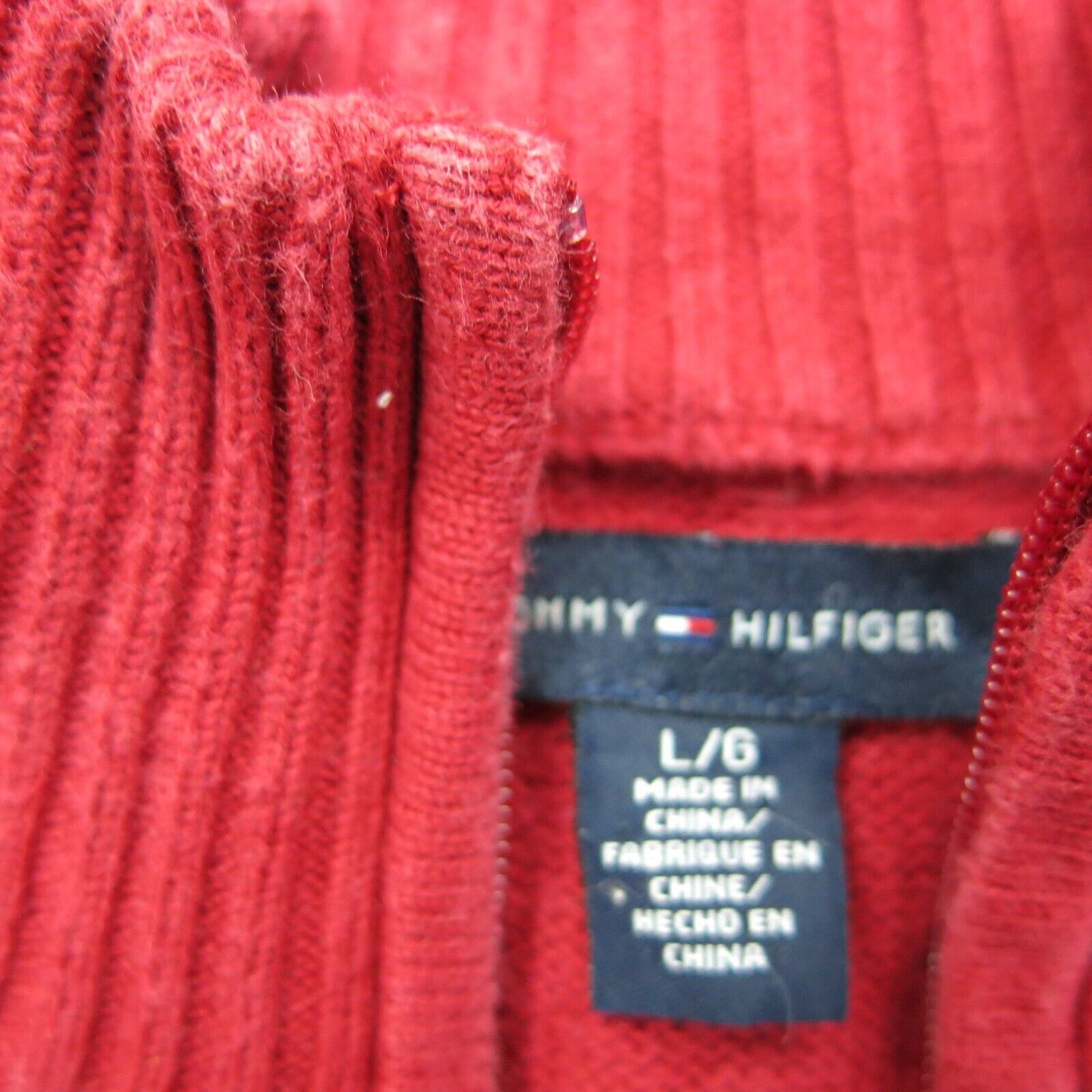 Tommy Hilfiger Womens Sweater Knitted Full Zip Long Sleeve Mock Neck Red SZ L/G