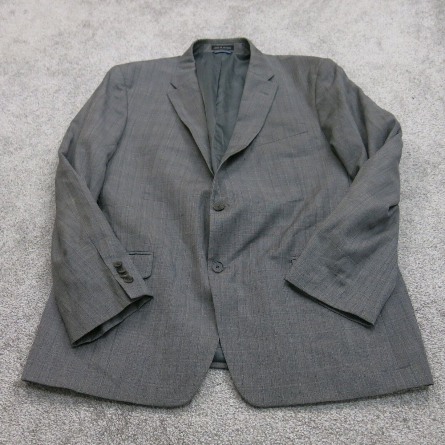 Vintage Men Plaid Blazer Coat Single Breasted 100% Wool Long Sleeves Gray SZ W41