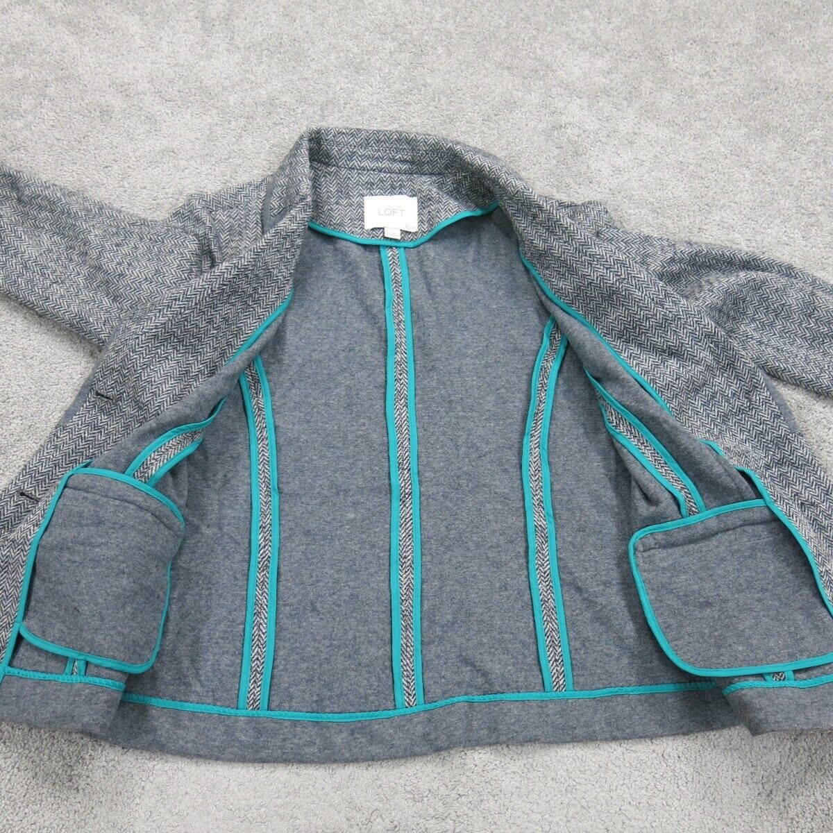 Ann Taylor Womens Blazer Coat Jackets Long Sleeves Front 2 Button Gray Size MP