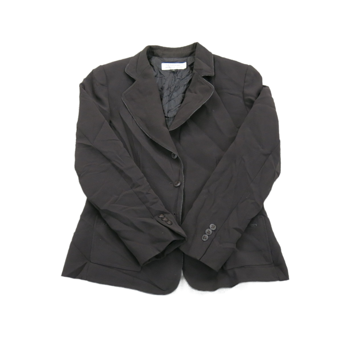 Tahari Womens Blazer Coat Single Breasted Long Sleeve Pockets Black Size 8