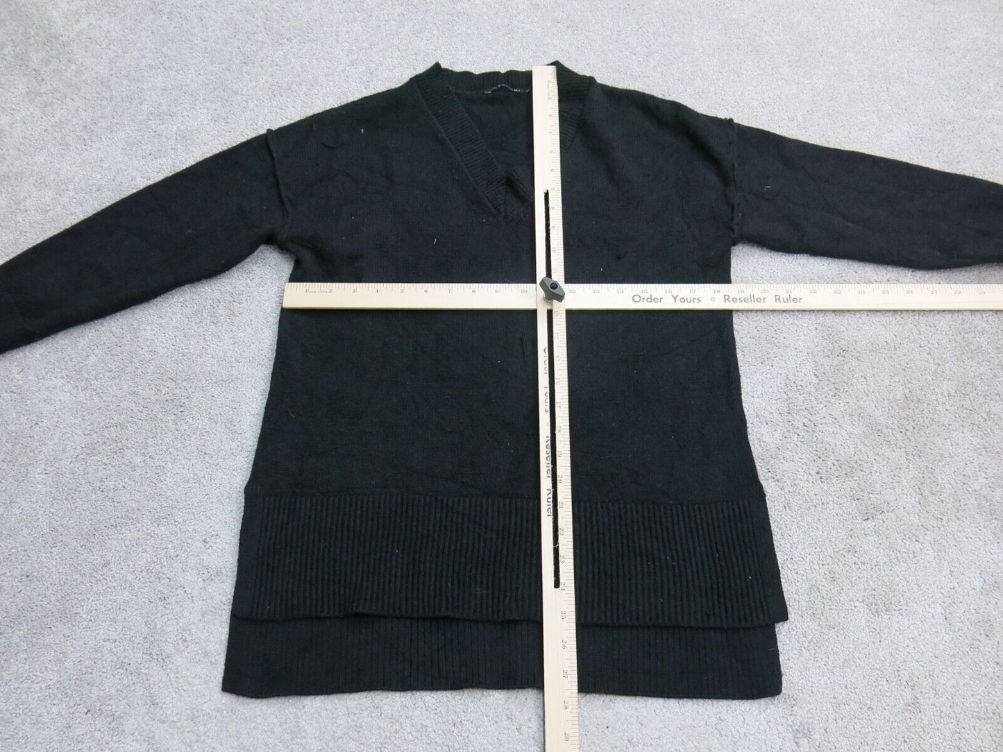 Tahari Women Pullover Knitted Sweater 3/4 Sleeve V Neck Hi Low Black Size Medium