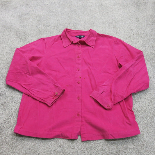 Lands Ends Womens Button Up Shirt Top Long Sleeves Collared Neck Pink Size 10-12