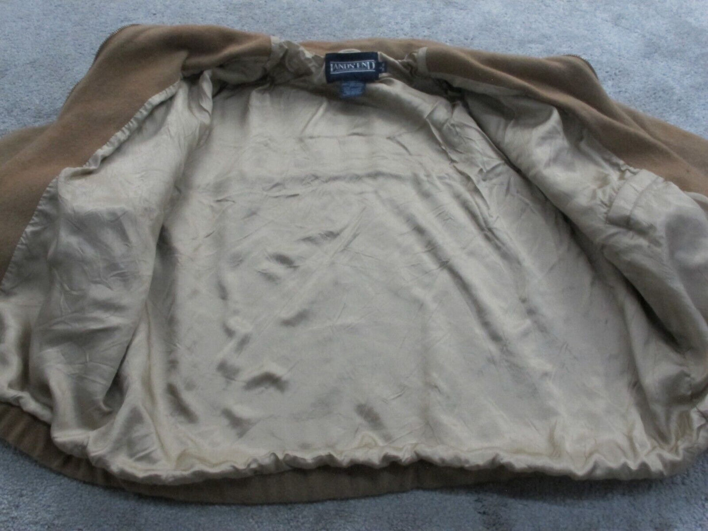 Lands End Womens Blouson Jacket Full Zip Up Long Sleeve Wool Brown Size Large