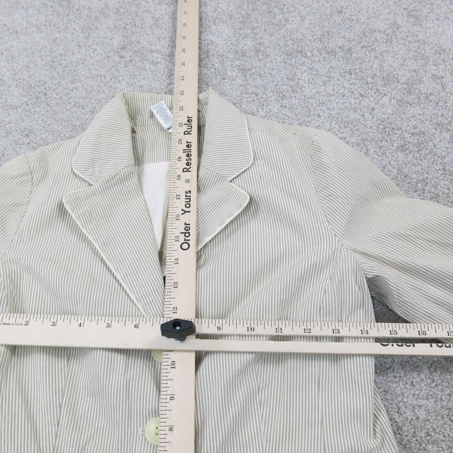 Old Navy Women Pinstripe Blazer Coat 3 Button Long Sleeve Stretch Beige SZ Small