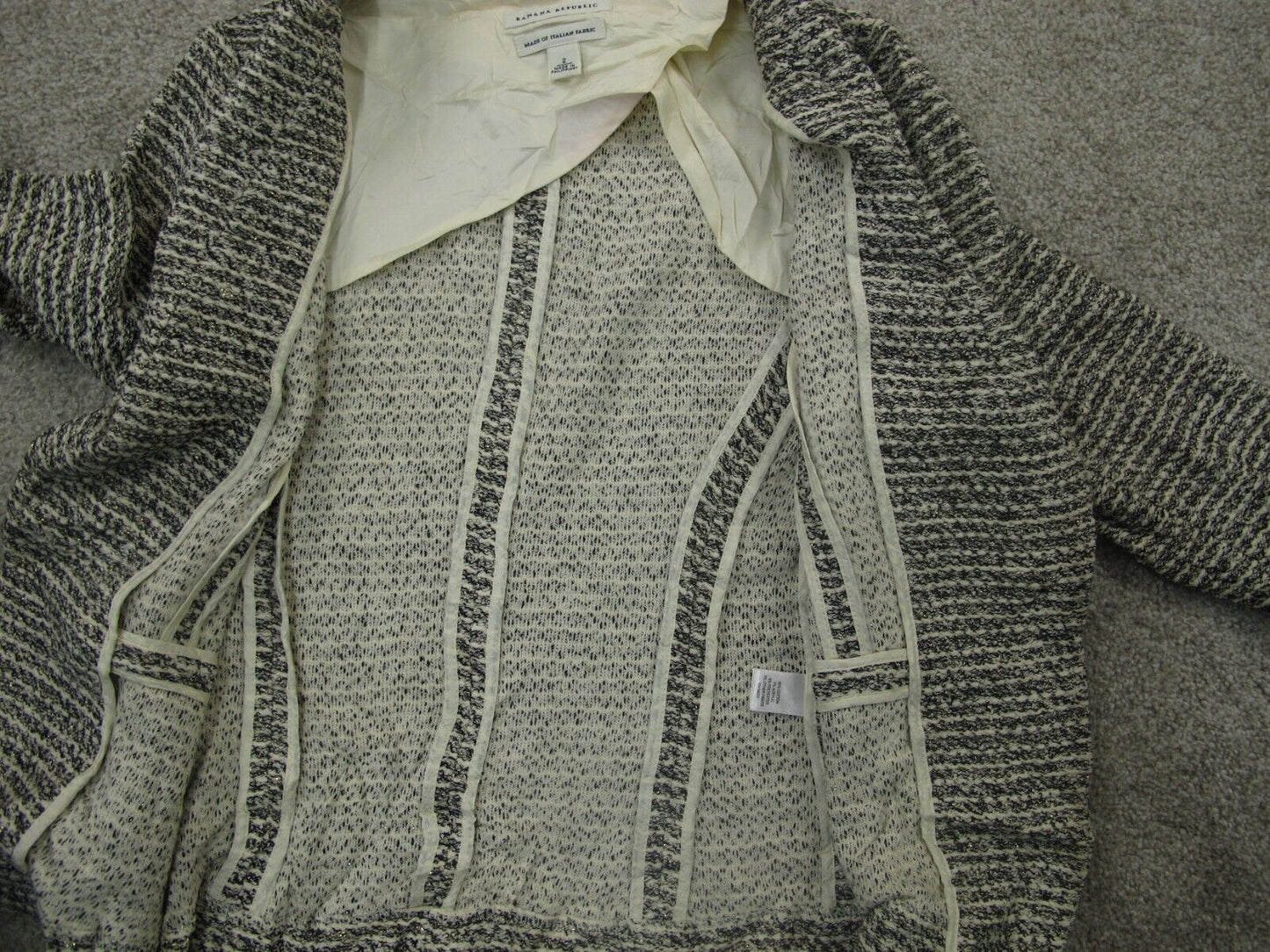 Banana Republic Womens Blazer Coat Single Breasted Long Sleeves Ivory Black SZ 2