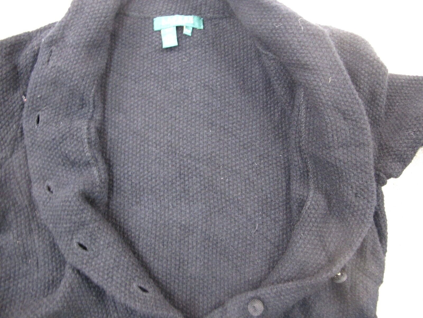 Ralph Lauren Womens Sweater Cardigan 100% Lambs Wool Long Sleeves Black SZ Small