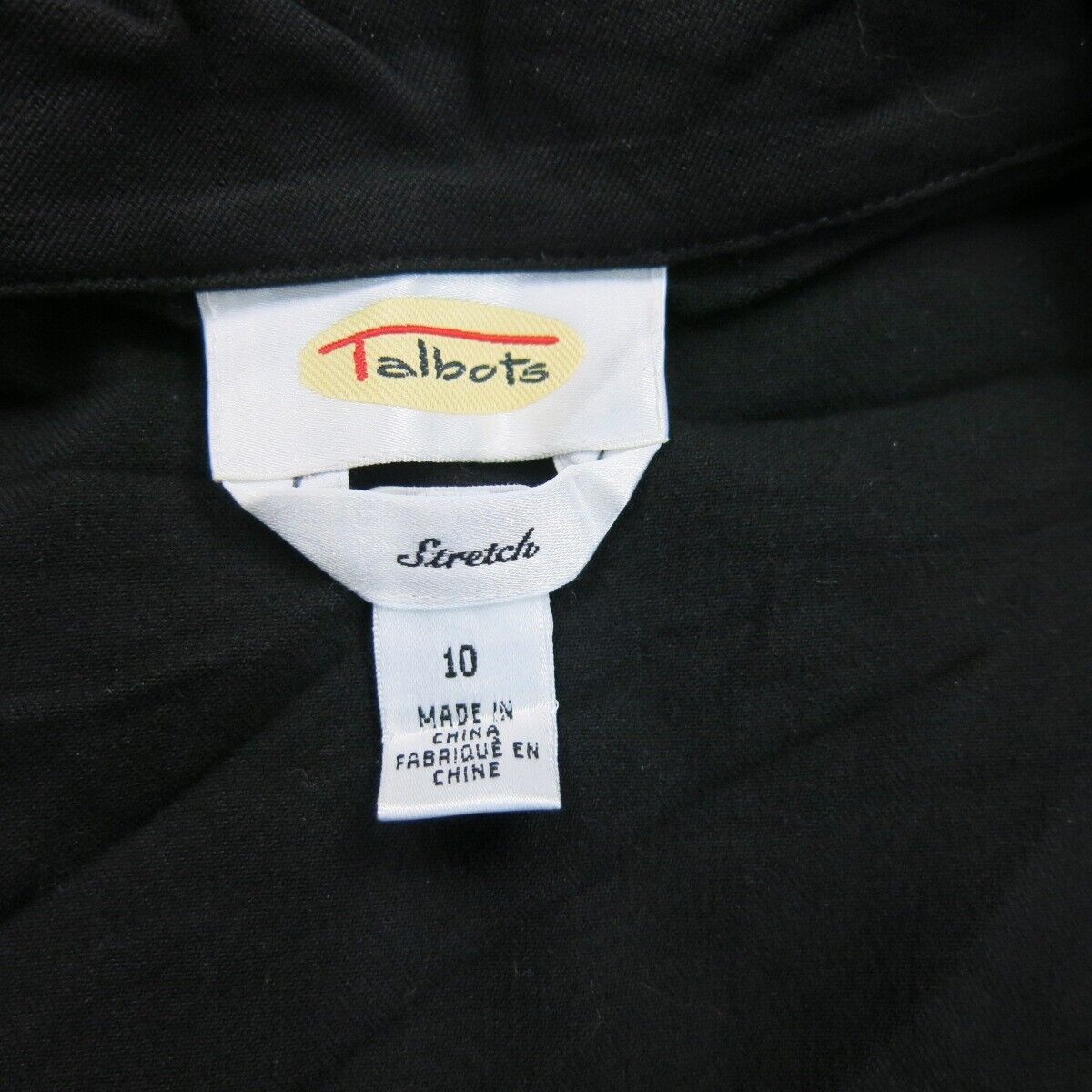 Talbots Womens Coat Jacket Stretch Long Sleeve Collared Neck Pockets Black 10P