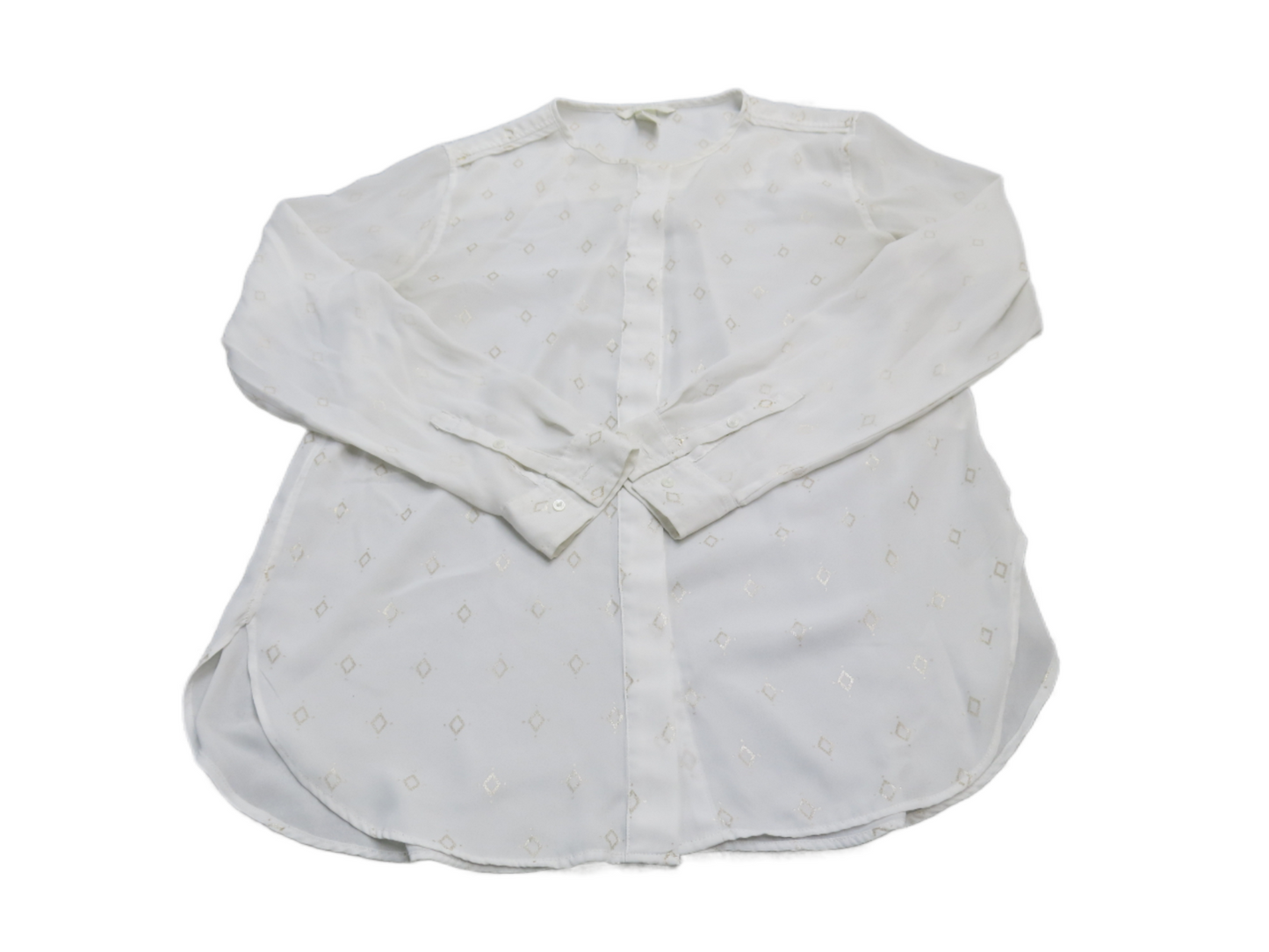 H&M Womens Blouse Top Long Sleeves Side Slit Crew Neck Pullover White Size 10