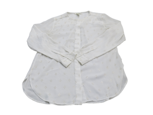 H&M Womens Blouse Top Long Sleeves Side Slit Crew Neck Pullover White Size 10