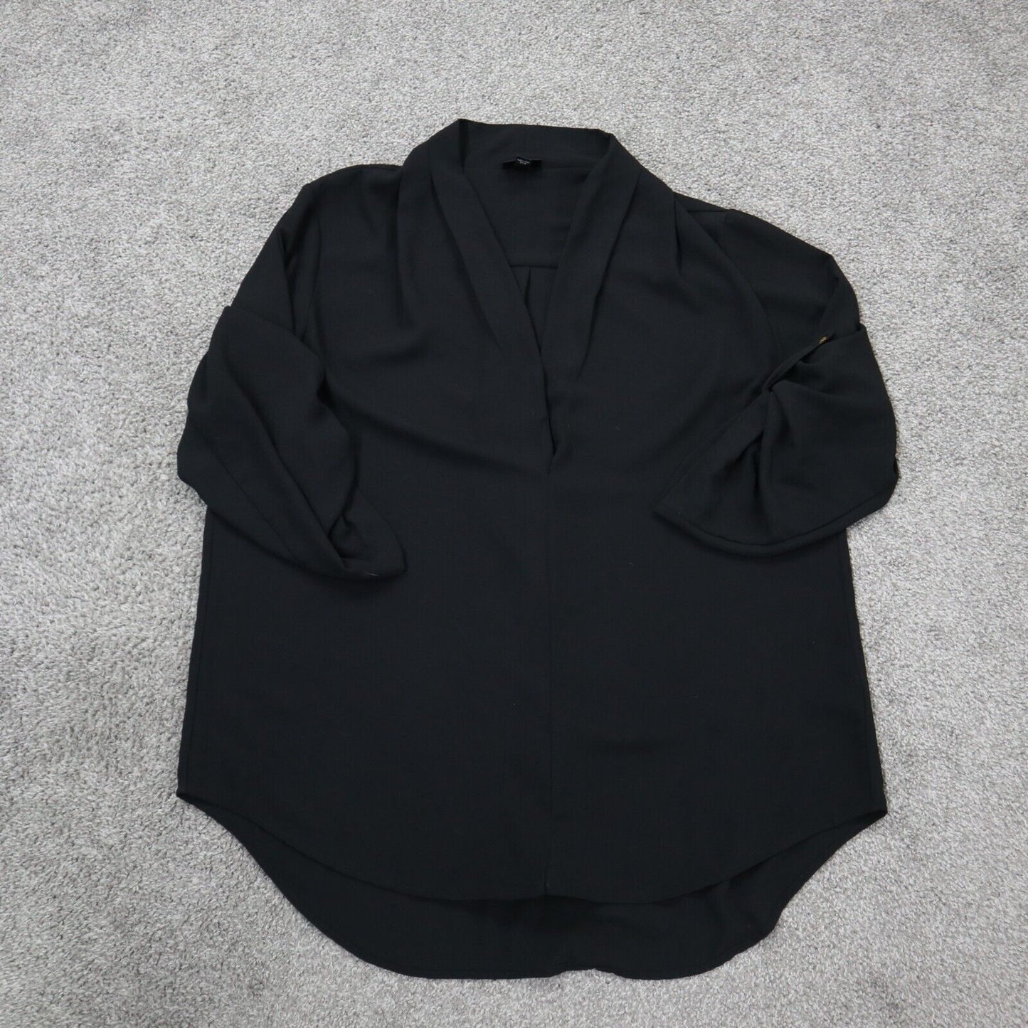 Mossimo Womens Blouse Top 3/4 Sleeves Deep V Neck Hi Low Black Size XX Large