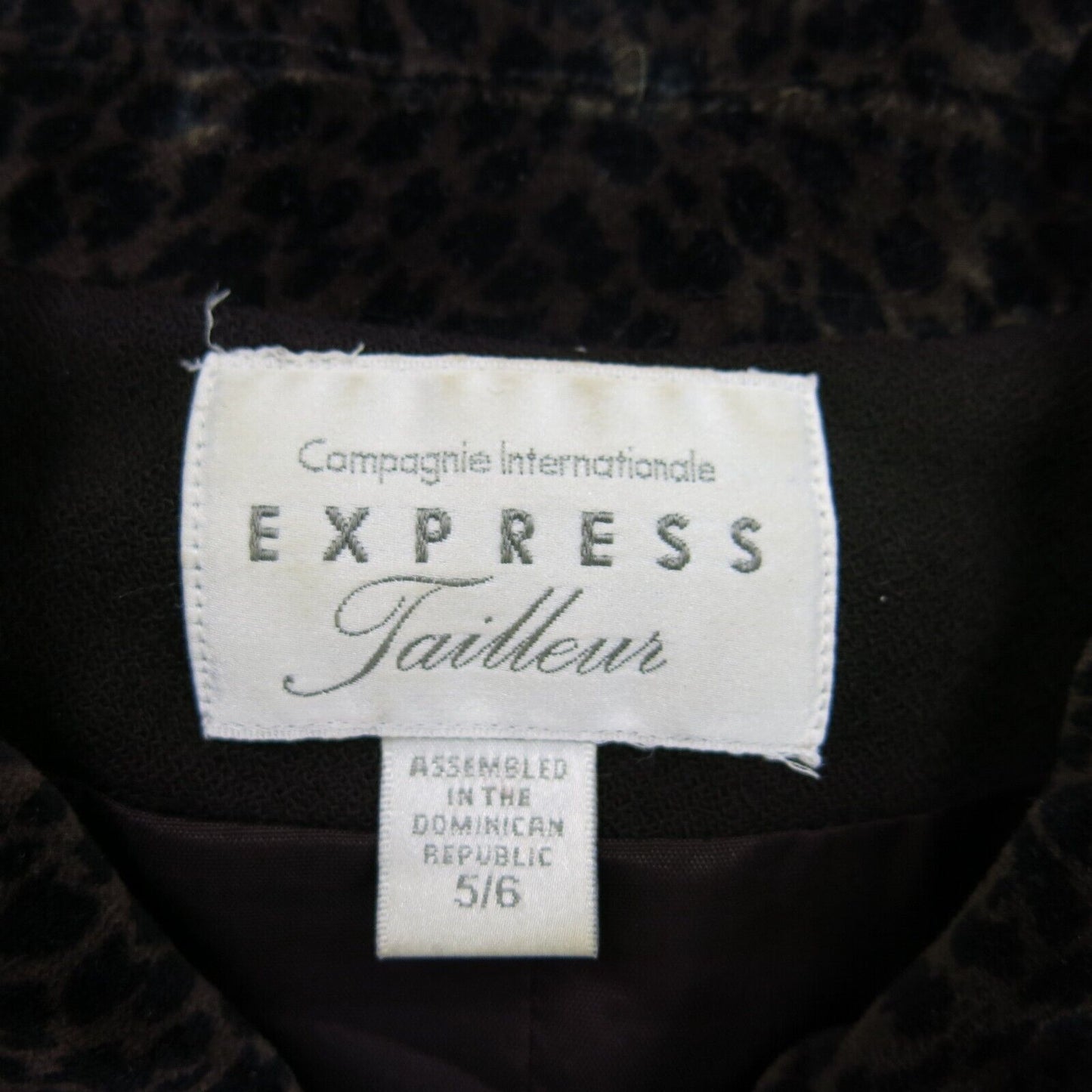 Express Womens Full Zip Jacket Long Sleeves Leopard Collar Dark Brown Size 5/6